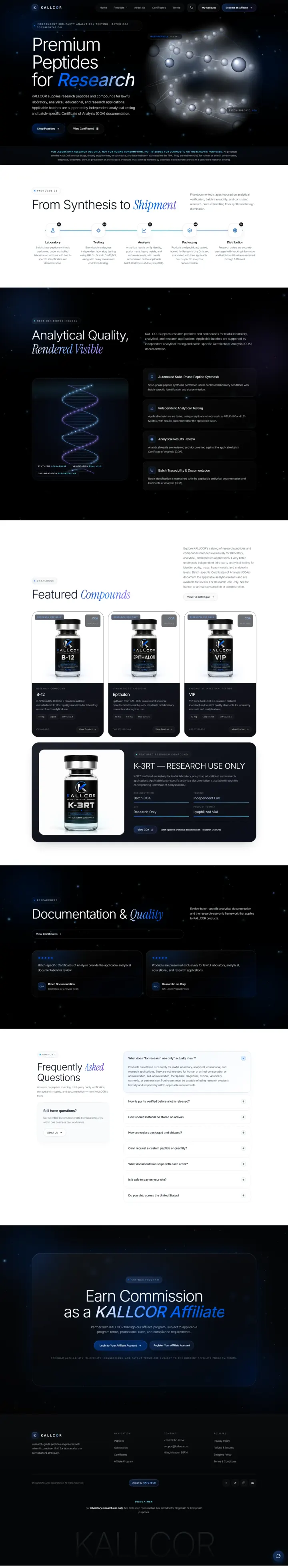 Kallcor research peptides storefront