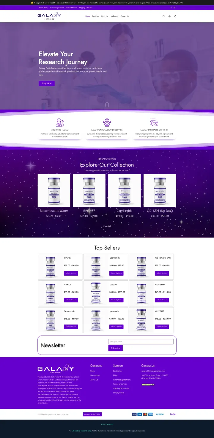 Galaxy Peptides website, full page