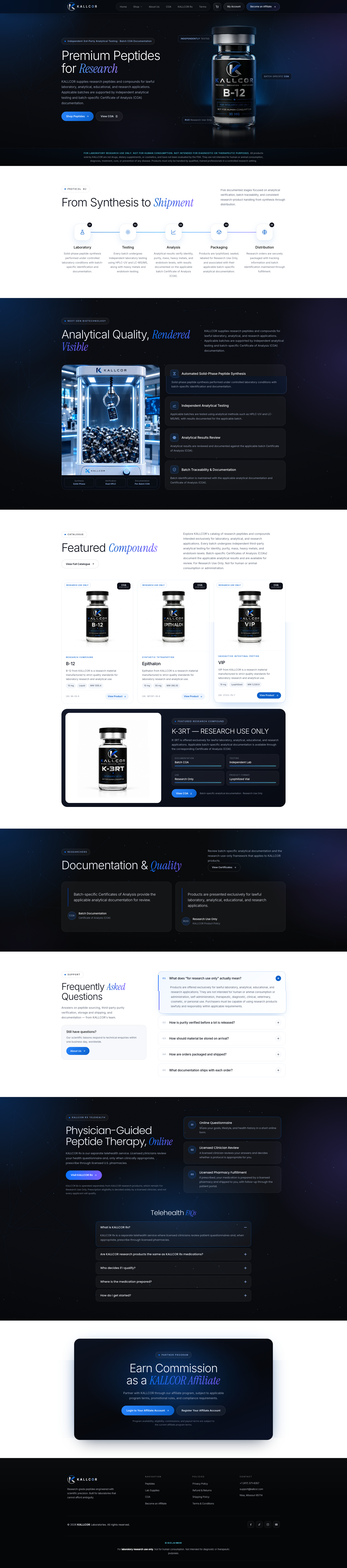 Kallcor website, full page